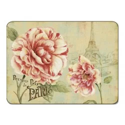 Jason Vintage Bloom drinks coaster set, pink flower and Paris themed design with a retro beige background