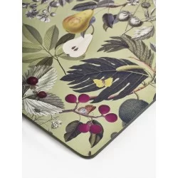 Corner view of Kew Gardens table mats fruit and floral pattern
