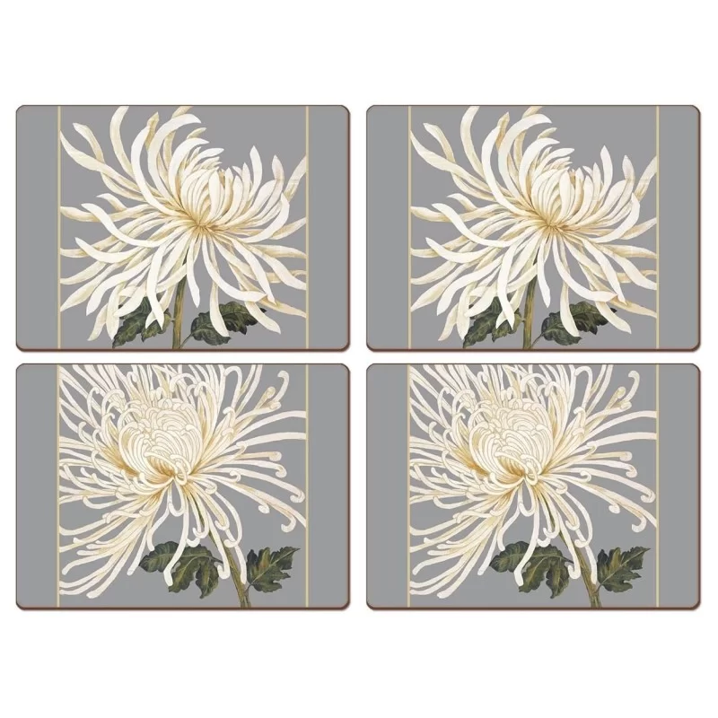 Set of 4 grey and white floral tablemats by Cala Home, Summer Mums design Set of 4 grey and white floral tablemats by Cala Home, Summer Mums design