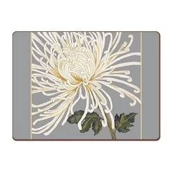 Set of 4 grey and white floral tablemats by Cala Home, Summer Mums Flower two