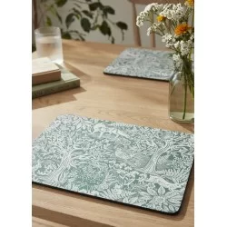 Green Pimpernel Tapestry Sage placemats lifestyle view on table