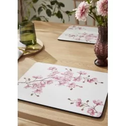 Lifestyle Pimpernel placemat on table Pink Blossom design
