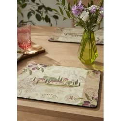 Lifestyle view of Olive Orchard Pimpernel tablemats on table