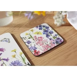 Pimpernel Wildflowers coaster on wooden table