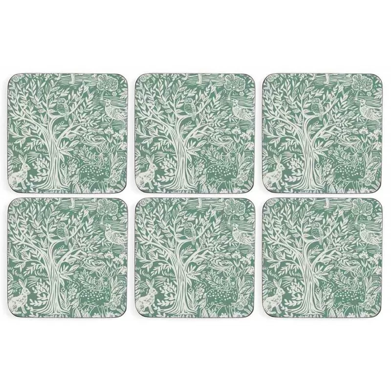 Green Tapestry Sage Pimpernel coasters all 6