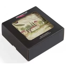 Olive Orchard coasters by Pimpernel in packaging box