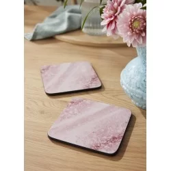 Mineral Rose Quartz coaster set by Pimpernel on wooden table