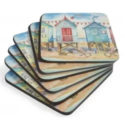Beach Huts Pimpernel coasters fanned out