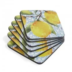Yellow Amalfi Lemons drinks coasters fanned out