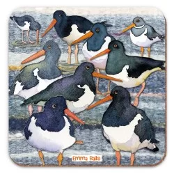 Flock of Oystercatchers coasters by Emma Ball