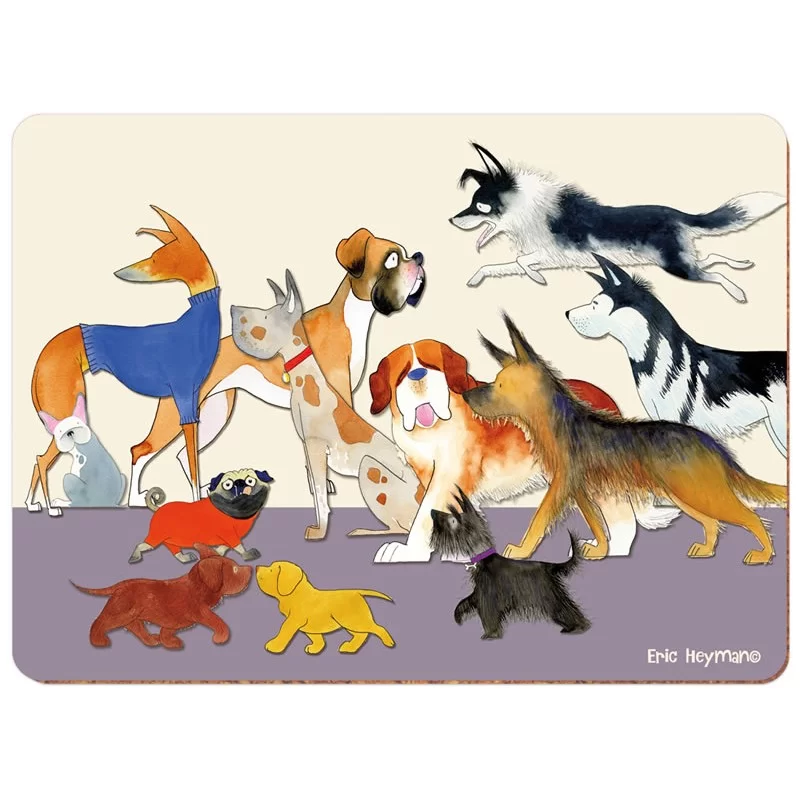 Dogs place mats Paw Blue Purple by Emma Ball, fun dog pattern