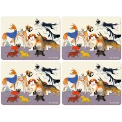 Dogs place mats Paw Blue Purple by Emma Ball, fun dog pattern all 4