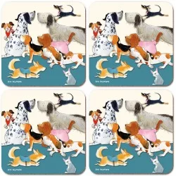 Dog coasters by Emma Ball Paw Club Blue all 4