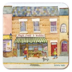 British Market Street drinks coaster set of 4 fruit and veg shop version