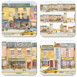 British Market Street drinks coaster set of 4 assorted designs