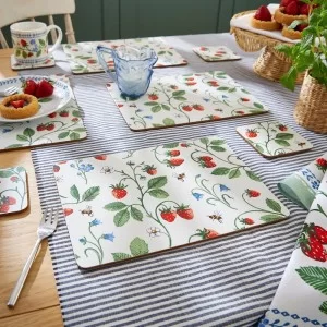 table setting of Strawberry Patch placemats by Ulster Weavers