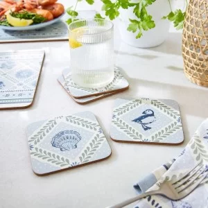 Coastal Treasures Set of 4 Coasters on dining table with water glass
