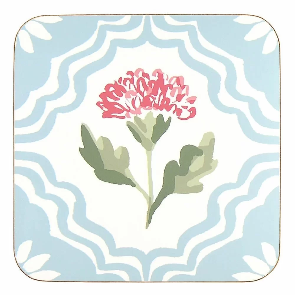 Ulster Weavers Boho Floral Coasters, blue with red flower