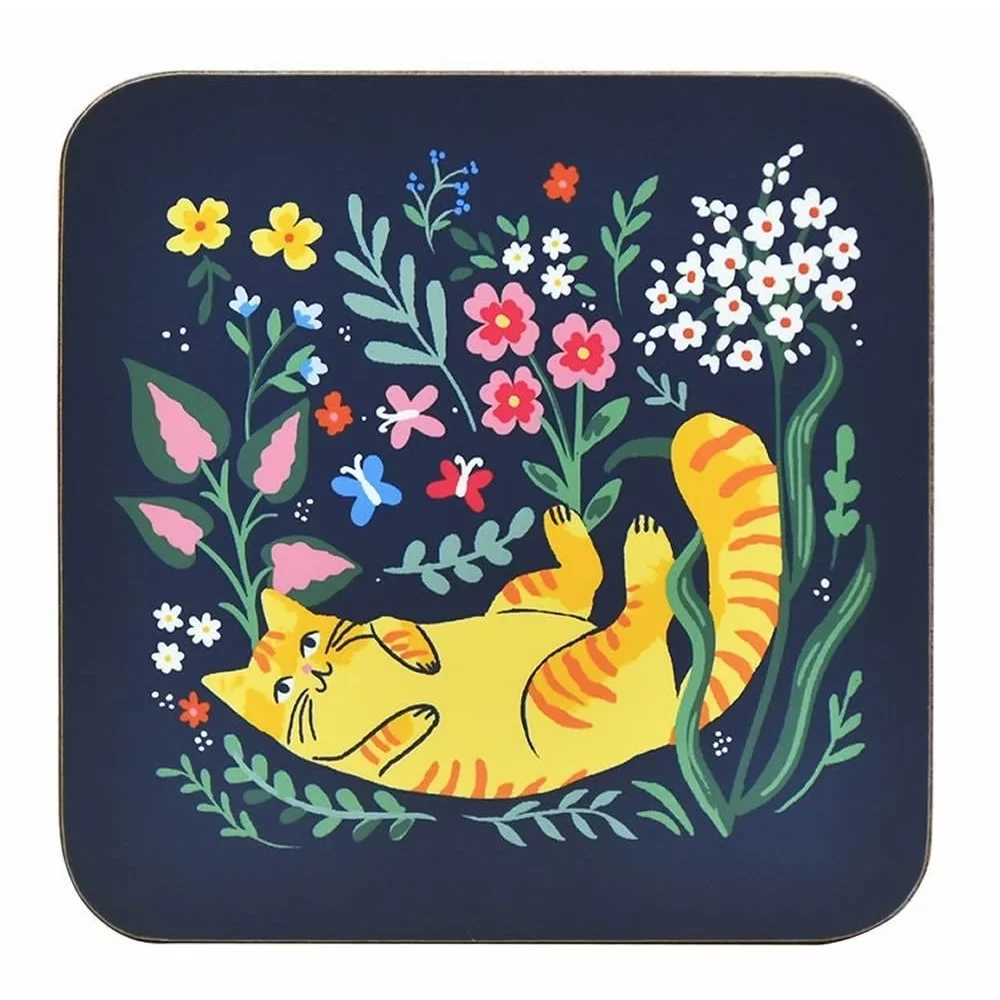 Marmalade Meadow Coaster with yellow cat by Ulster Weavers