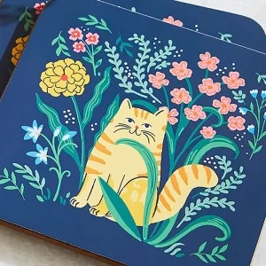 Close up of Marmalade Meadow cat Coaster by Ulster Weavers