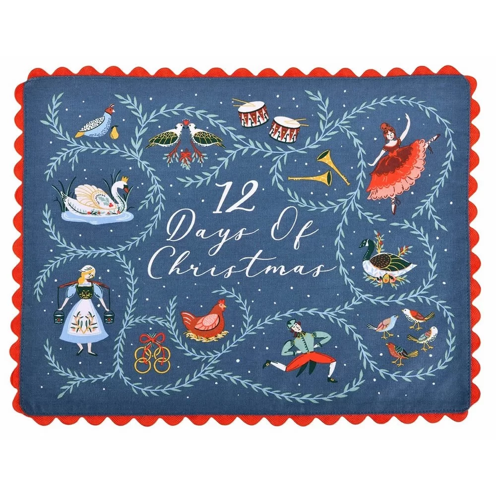 Set of 2 blue cotton placemats 12 Days of Christmas