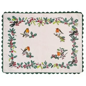 Christmas Robins Cotton Placemat white with birds
