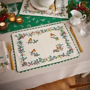 Christmas Robins Cotton Placemats on dinner table