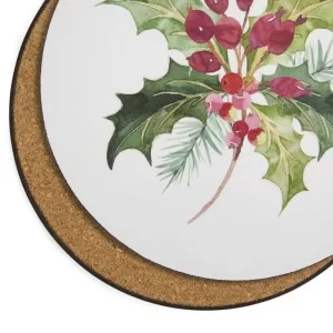 Christmas Holly Round Botanic Garden Placemat cork backed view