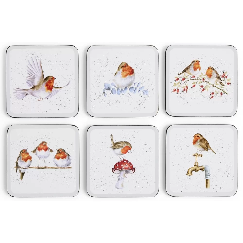 Festive Friends Wrendale Christmas Robins Coasters all 6 Festive Friends Wrendale Christmas Robins Coasters all 6
