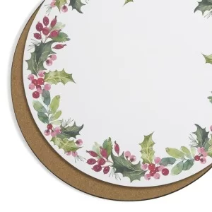 Round Coasters Holly Botanic Garden cork backed view